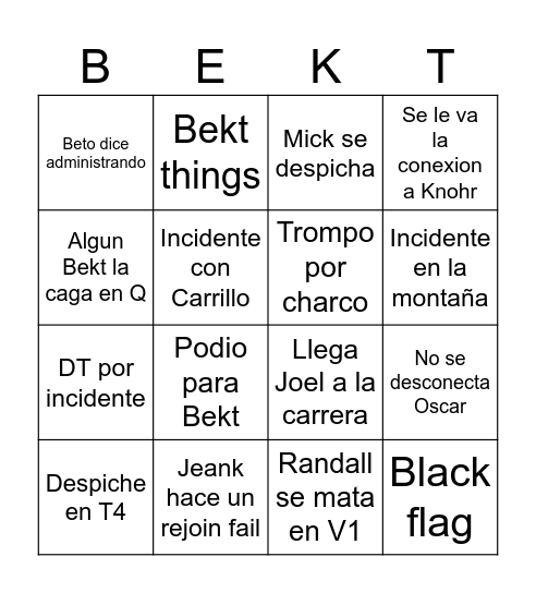 Omega exp Bingo Card