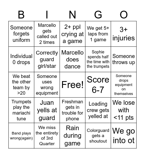 Football bingo Card