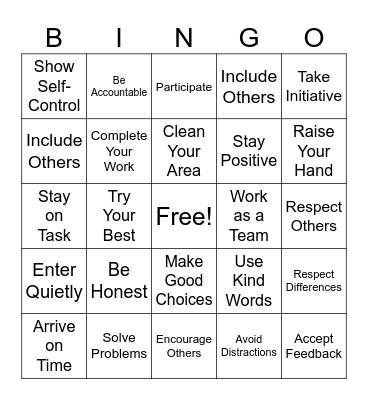 Classroom Expectations Bingo Card