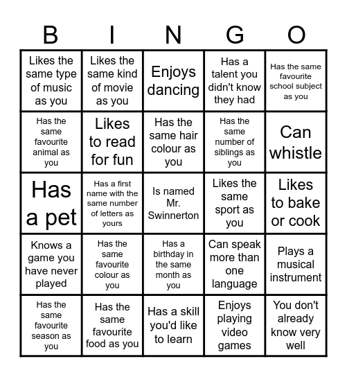 First Day of School Bingo: talk to someone who... Bingo Card