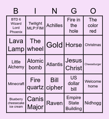 Infinite craft Bingo Card
