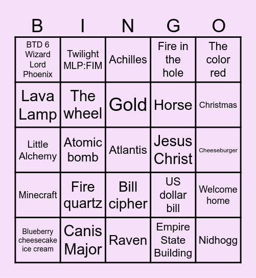 Infinite craft Bingo Card