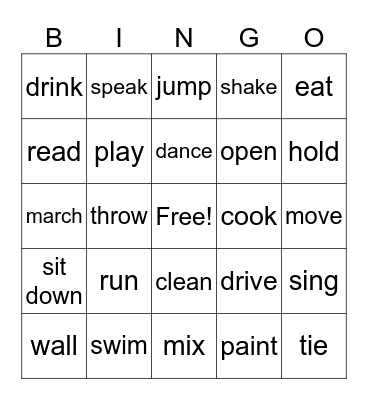 active verbs Bingo Card