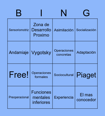 Teorías del Desarrollo y Aprendizaje Bingo Card