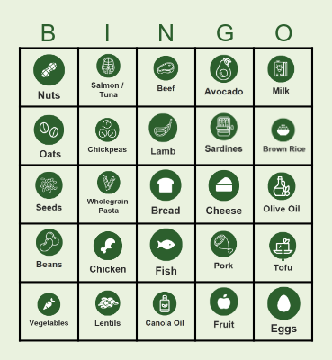 Eating Well Bingo Card