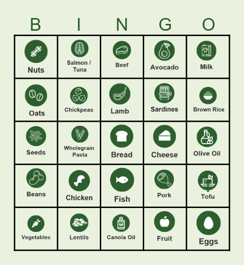 Eating Well Bingo Card