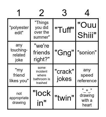 Cringe Board Bingo Card