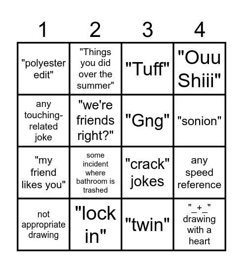 Cringe Board Bingo Card