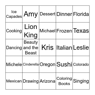 Kris & Mary Bingo Card