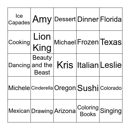 Kris & Mary Bingo Card