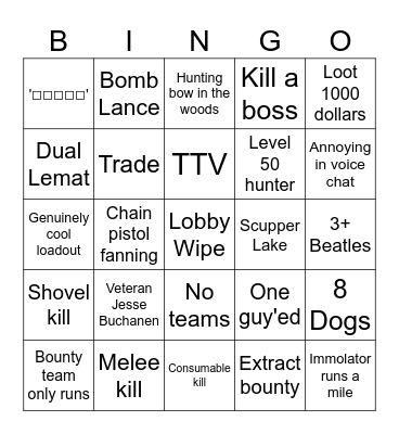 Hunt Bingo Card