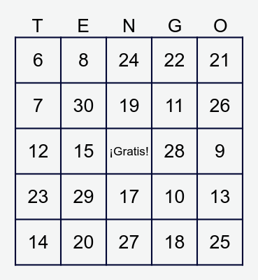 los números de 0-31 Bingo Card