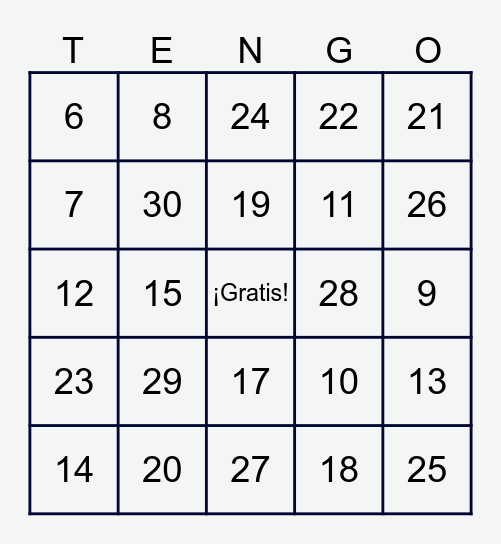 los números de 0-31 Bingo Card