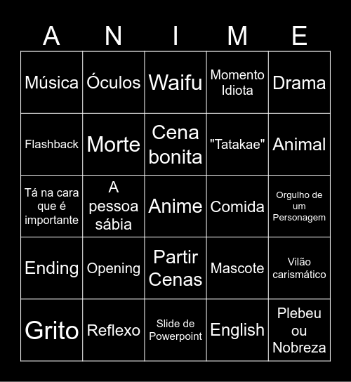 Anime Bingo Card