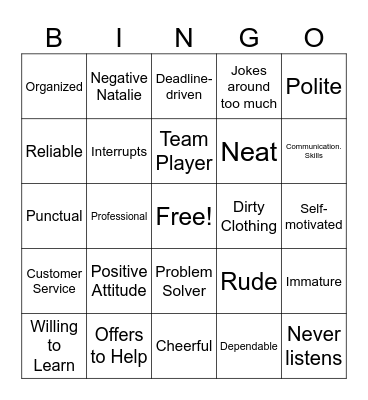 Workplace Expectations Bingo Card