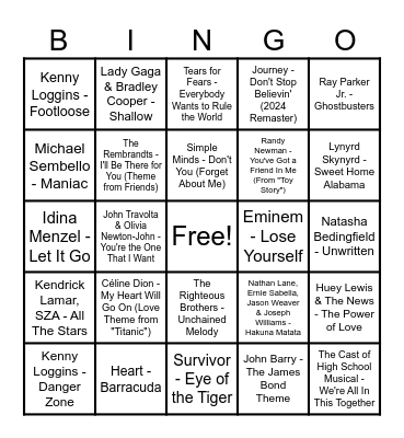 Round 1: Movie Songs Bingo Card