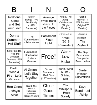 Round 3 - Soul Train Bingo Card