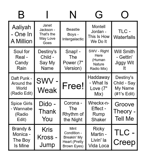 Round 5 - Back To The 90s Bingo Card