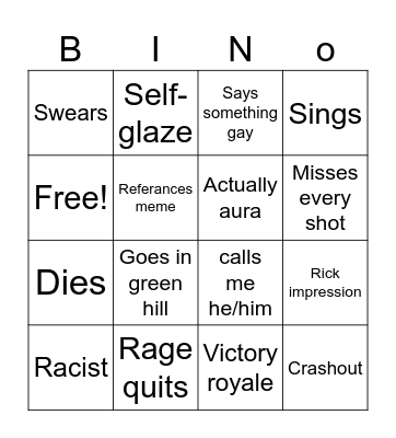Colin Bino Bingo Card