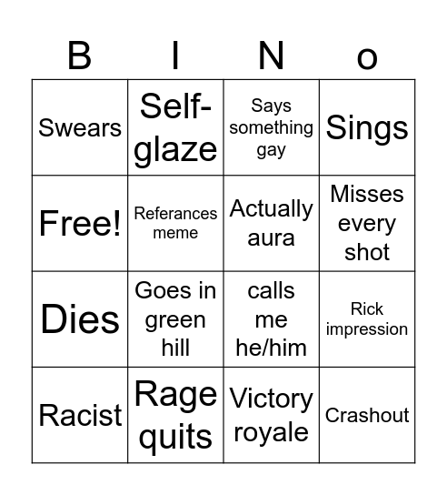 Colin Bino Bingo Card