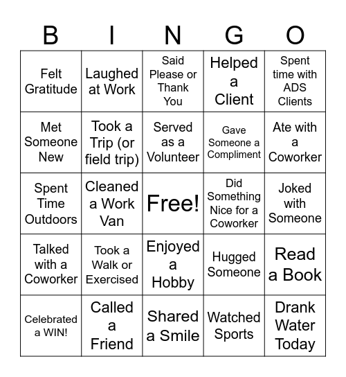 Gilcrest Center STAFF Bingo Card