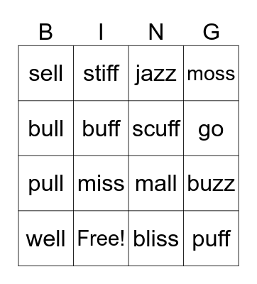 UFLI 42 & 43 Bingo Card