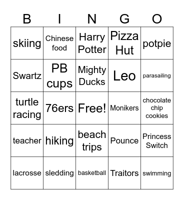 Maddie and Chris Birthday Bingo Card