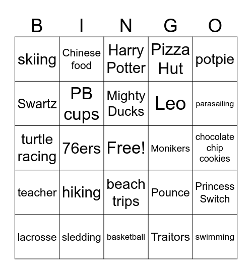 Maddie and Chris Birthday Bingo Card