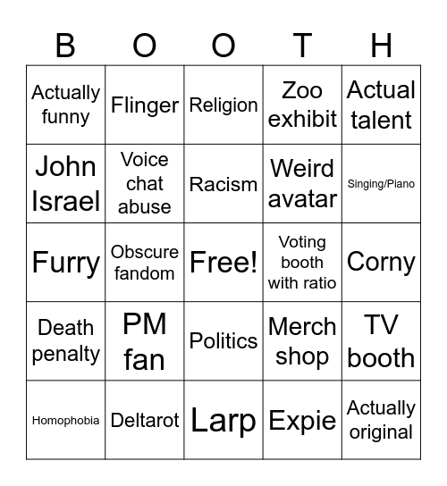 Booth Game Bingo Card