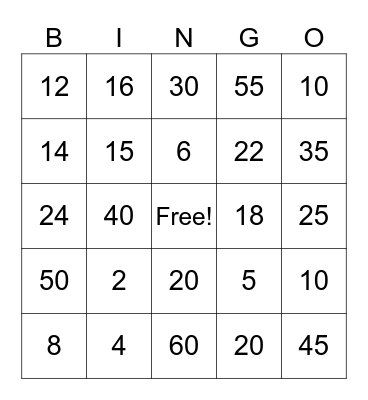 Untitled Bingo Card