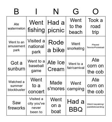 Summer Bingo Card Bingo Card