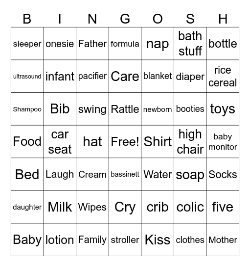¡Bingo Baby Shower! Bingo Card