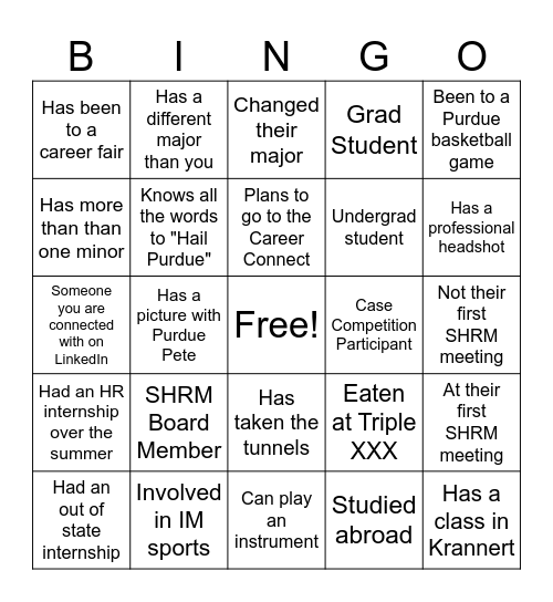 SHRM BINGO Card