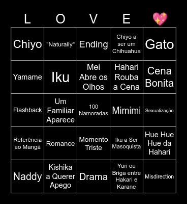 100 Namoradas Bingo - Anime Bingo Card