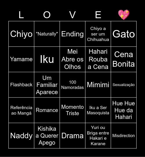 100 Namoradas Bingo - Anime Bingo Card