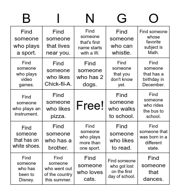 Get to Know Your Classmates Bingo Card