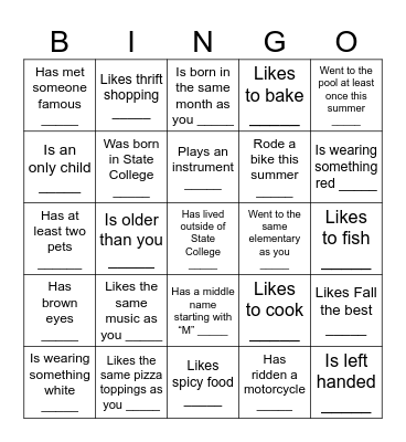 Write the name of a classmate in each box.  Each classmate can be used only once. Bingo Card