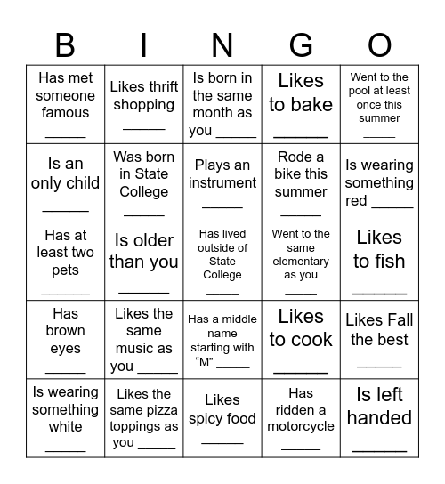 Write the name of a classmate in each box.  Each classmate can be used only once. Bingo Card
