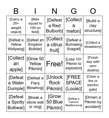Pikmin Bingo Card