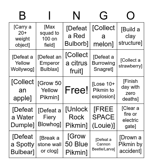 Pikmin Bingo Card
