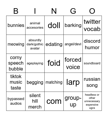 egirl bingo Card