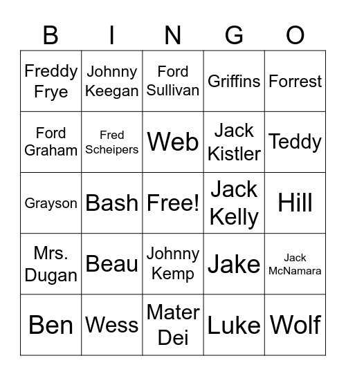 Mater Dei First Grade Bingo Card