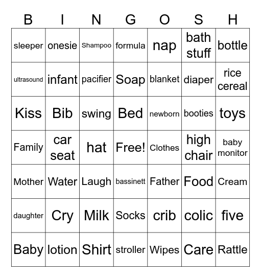 Bingo Baby Shower Bingo Card
