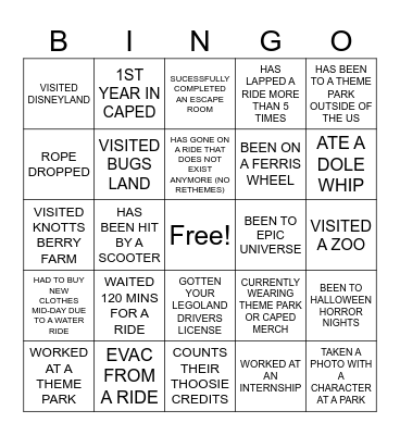 CAPED BINGO Card