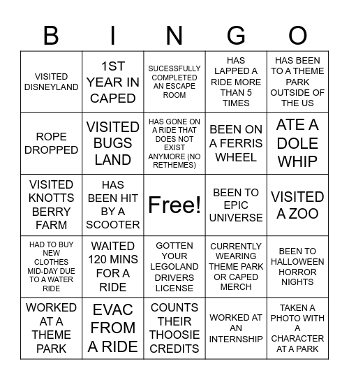 CAPED BINGO Card