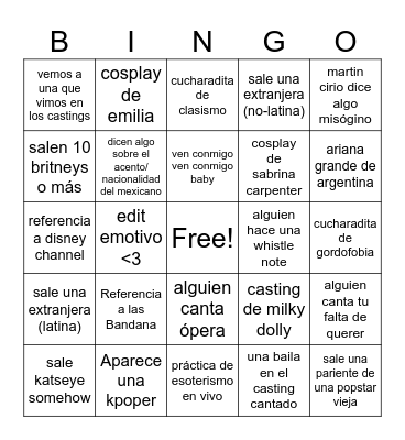 popstars argentina Bingo Card
