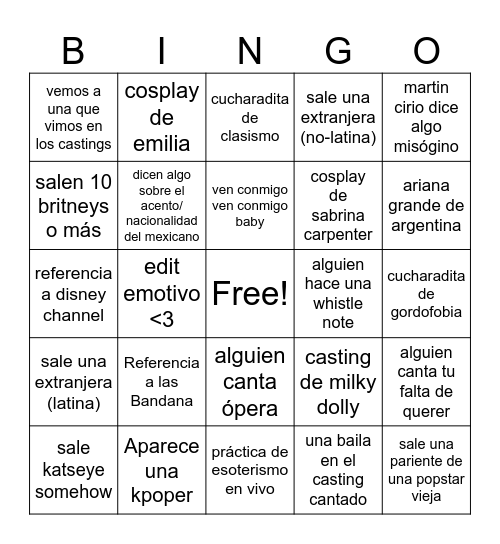 popstars argentina Bingo Card