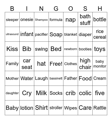 Bingo Baby Shower Bingo Card