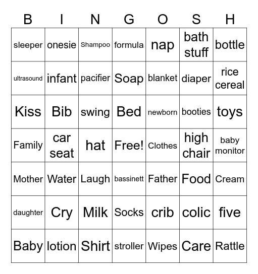 Bingo Baby Shower Bingo Card