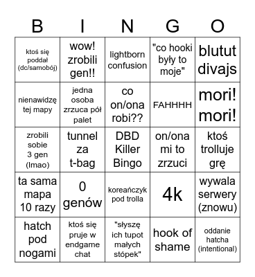 DBD IS A BAD GAME (Killer Bingo) Bingo Card